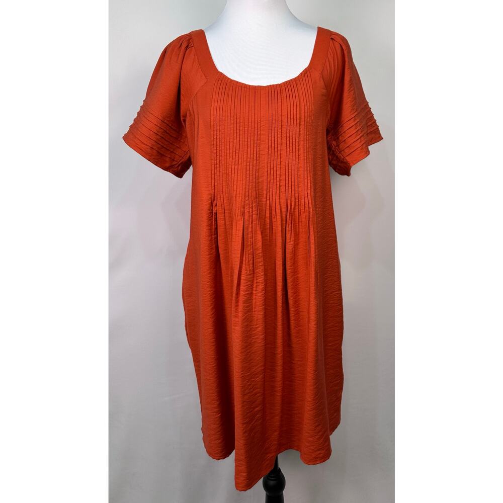 NWT Madewell Clay Orange Square Neck Pintuck Pleated Mini Dress XS - Picture 2 of 11